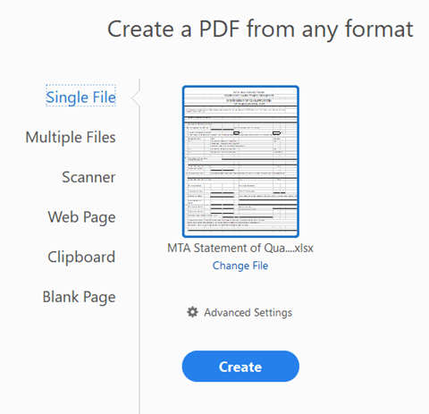 Create PDF file from Excel