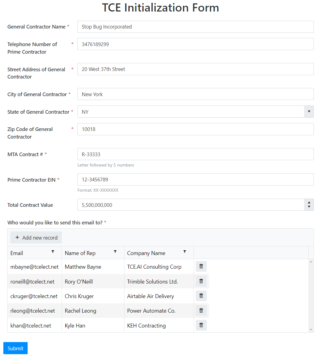 Initialization Form