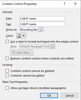 Plain Text Content Control Properties