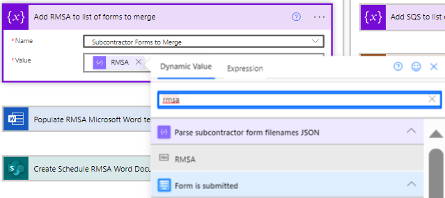 Append RMSA to list of forms to merge