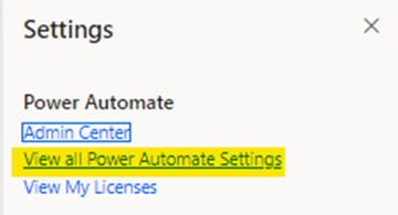 View all Power Automate Settings