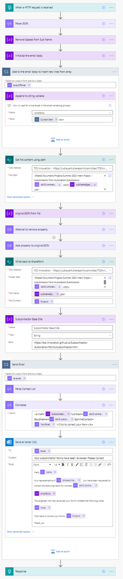 Power Automate Flow for Subcontractor Autofill API