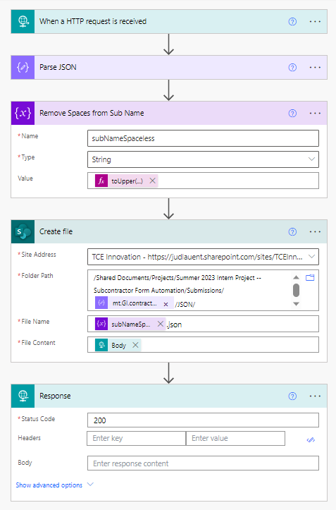 Power Automate Flow for Subcontractor Submission API