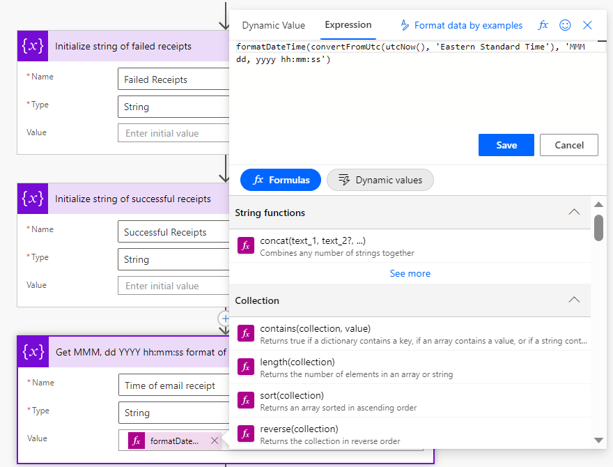 Initialize strings for failed and successful receipts and time