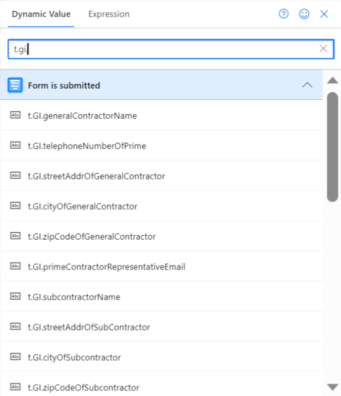 General Information Dynamic Values