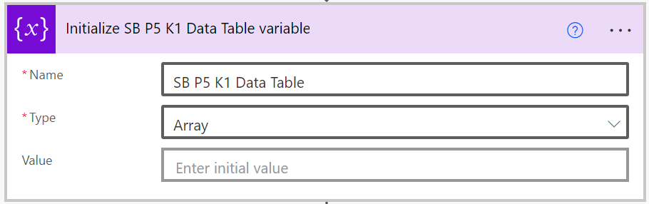 Initialize array variable for data table