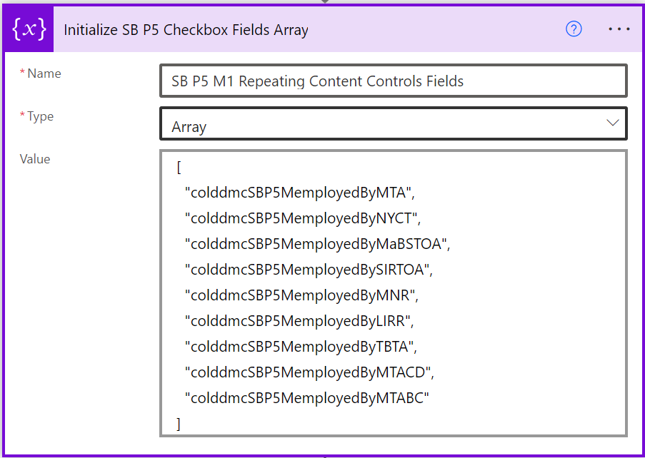 Array of checkbox internal names