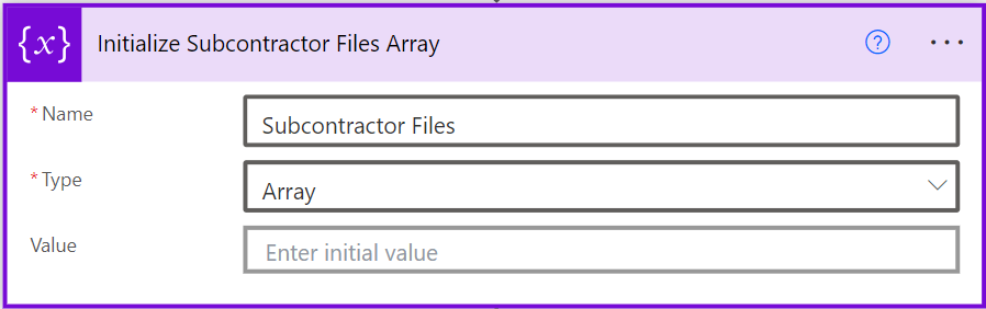 Initialize array variable