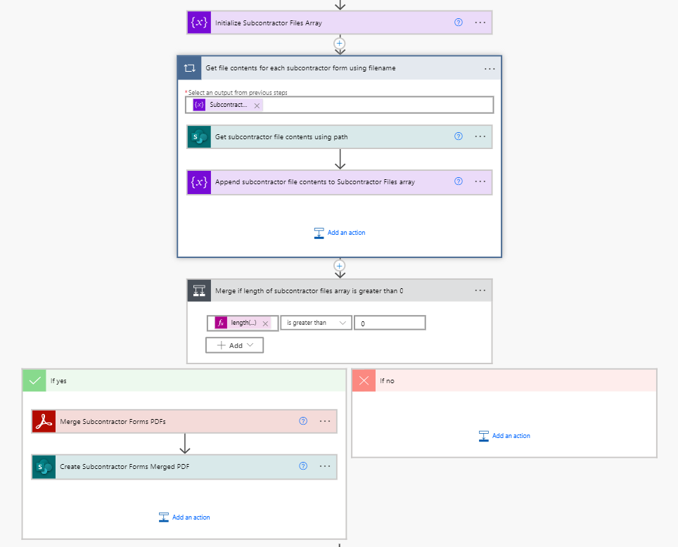 Complete merge subcontractor forms sequence